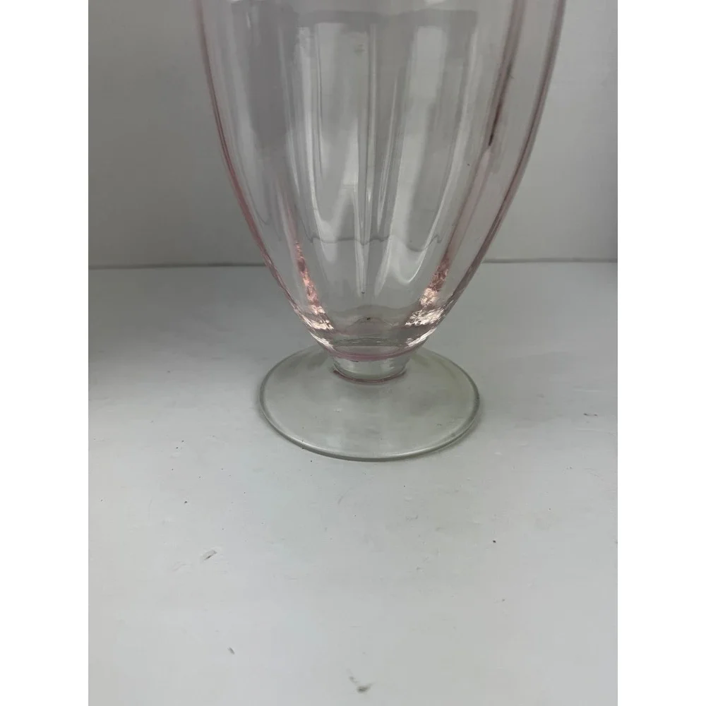 Vintage Tiffin Style Pink Ribbed Glass Vase Flared Rim Pedestal Base Optic Glass